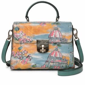 Patricia Nash Teal and Multicolor Floral-Print Top-Handle Satchel